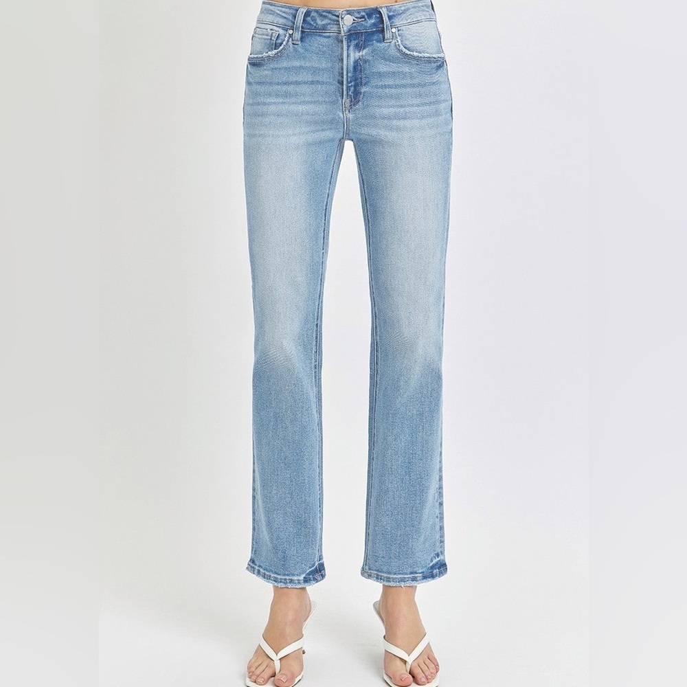 Risen Los Angeles Light Blue Denim Jeans Faded Whiskered Ankle Stretch Sz 25